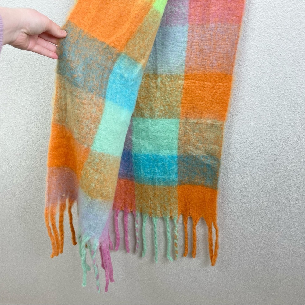 Sarta Allie Pastel Square Color Block Heavyweight Scarf Fringed Colorful Scandi - Picture 5 of 12